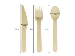 Bestiksæt Kangaro træpakke a 200 stykker: 70x ske, 65x gaffel 65x kniv 160mm