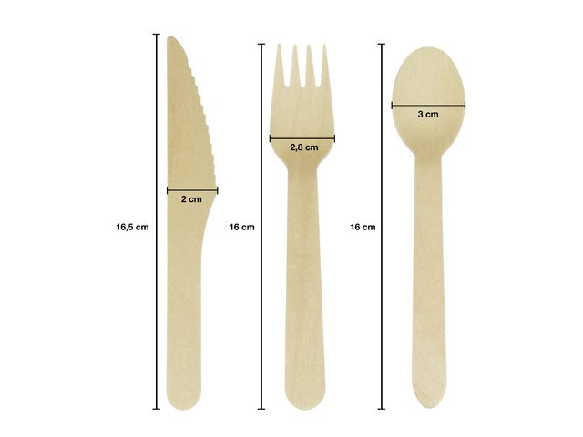 Bestiksæt Kangaro træpakke a 200 stykker: 70x ske, 65x gaffel 65x kniv 160mm
