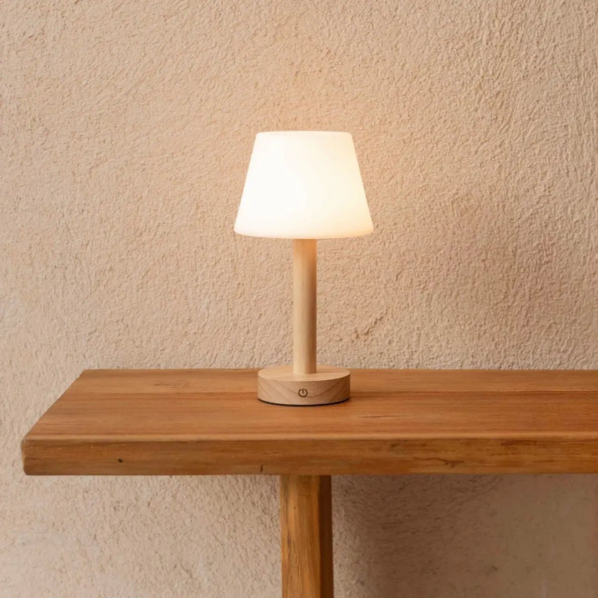 Zoë Light Brown Wooden Rechargeable Table Lamp