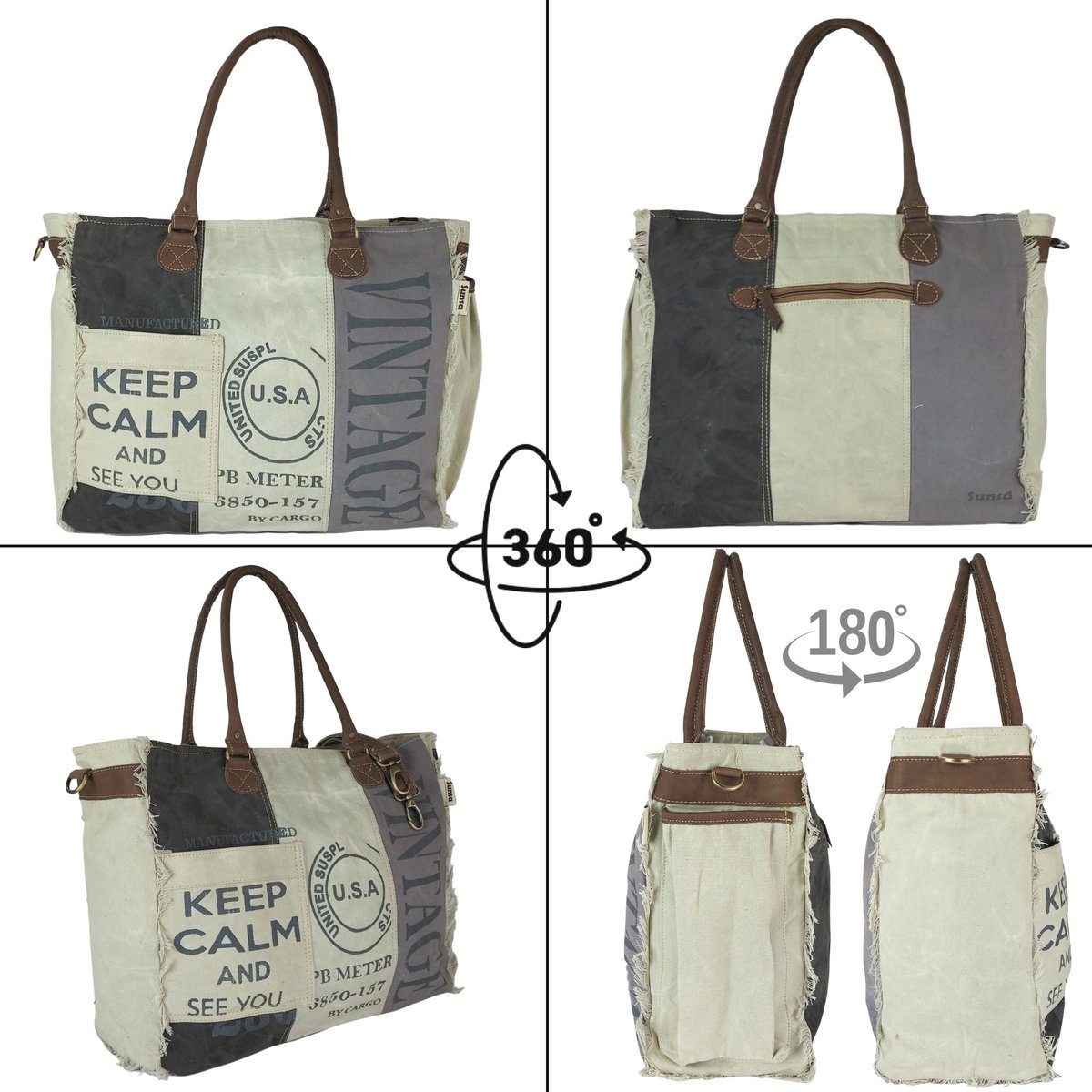 Sac vintage Sunsa. Sac à main week-end. Acheteurs rétro. Sac de bain/sac de sport XXL. Sac bandoulière en toile avec cuir