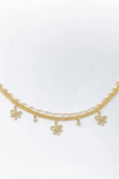 Zweireihiges Edelstahlarmband mit Blumen-, Strass- und Perlenmotiven