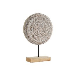 Decorative figure in the shape of a flower, made of brown material, likely ceramic or stone, mounted on a wooden stand.