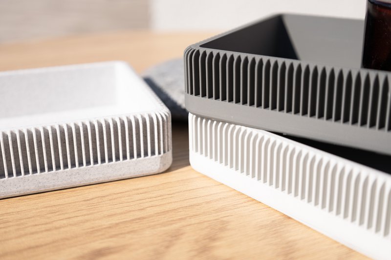 Sleek Rectangular Cool Tone Trays - Modern Ribbed Design, Perfect for Desk, Entryway, Coffee Table, or Home Organization Needs