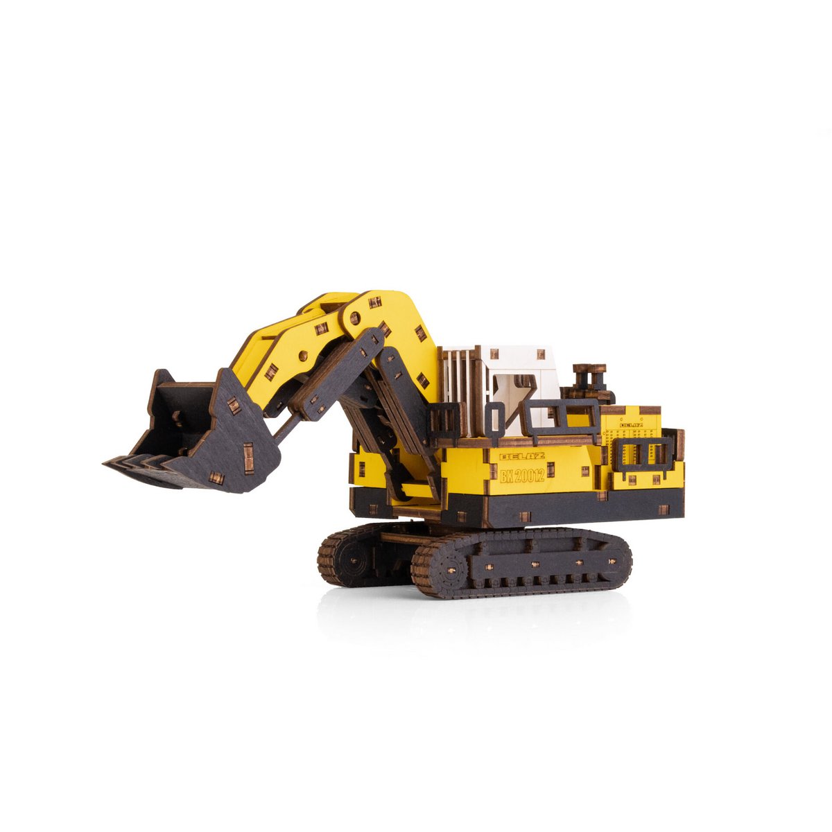 Eco Wood Art (EWA) 3D mechanisches Holzpuzzle, Bergbau-Hydraulikbagger BX20012, 4547, Farbe Gelb, 26,5 x 10,4 x 11,7 cm