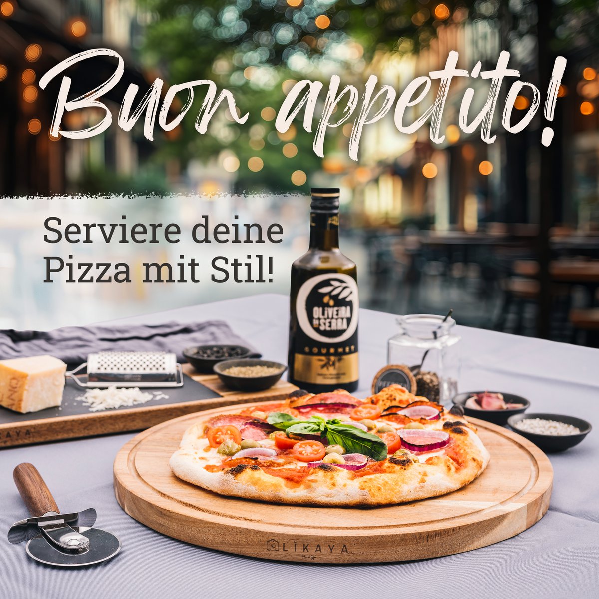 Pizza Board / Pizza Plate 'Mario' 2 Set Round with Pizza Cutter [⌀35 cm de haut] Fabriqué en bois Acacia certifié FSC®