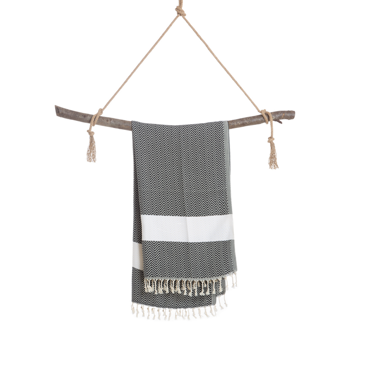 ZAYA Toalla Hammam Beach & Spa de Algodón – Compacta – Negro / Blanco - 180x100 cm