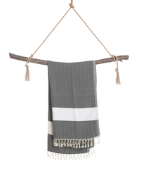 ZAYA Cotton Hammam Beach & Spa Towel – Compact – Black / White - 180x100 cm