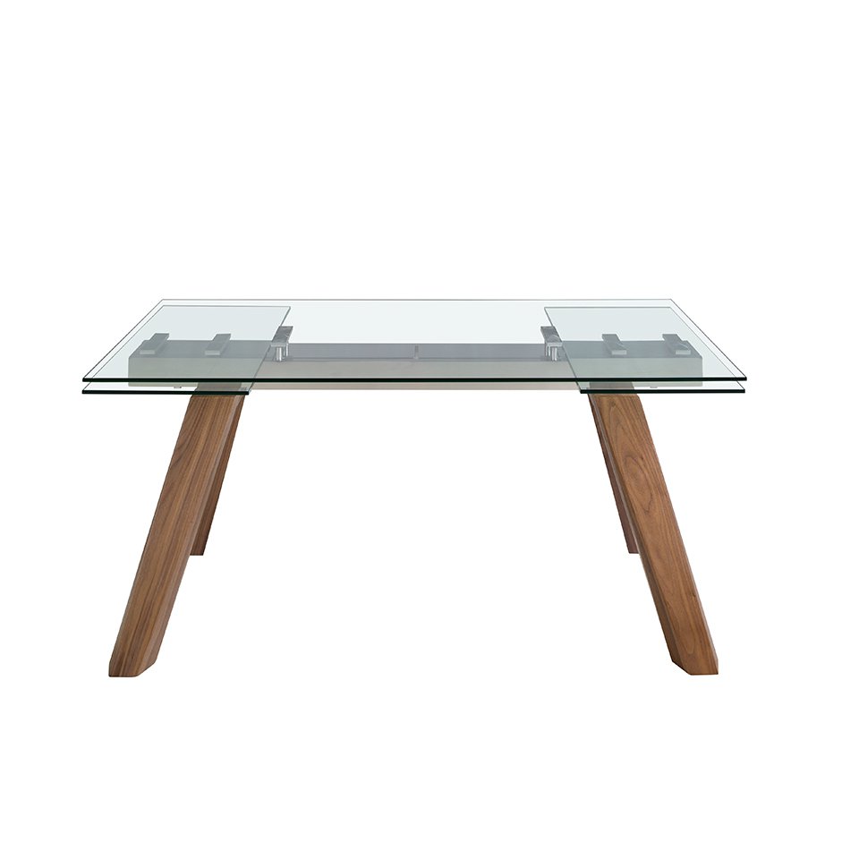 Extendable rectangular tempered glass dining table 1123