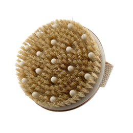  Oval dry brush with natural bristles for exfoliating skin.