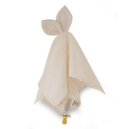 Cream-colored 100% organic cotton cuddle cloth with GOTS certification. Soft, plush fabric with bunny ear-shaped design.