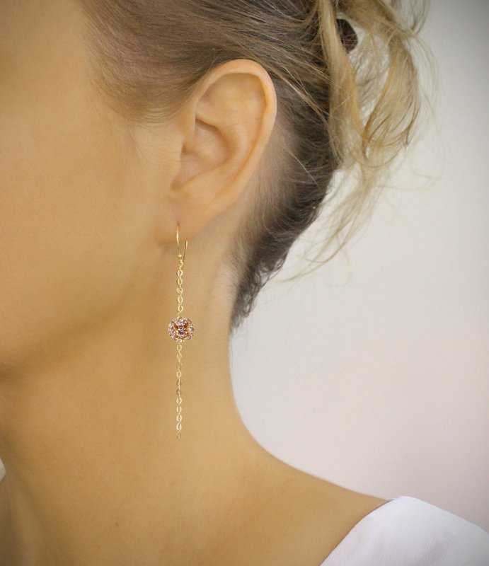18K gold plated earrings with light amethyst crystal balls