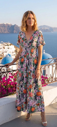 "Oia" Maxikjole med tropisk blomsterprint - 830-56