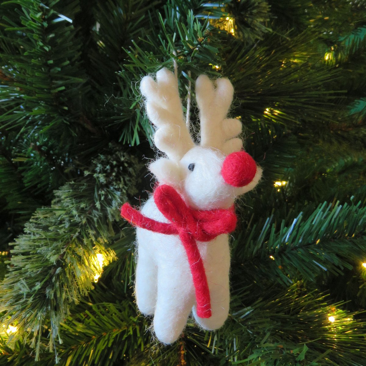 Decoración colgante de Rudolph blanco de Navidad biodegradable de fieltro hecho a mano