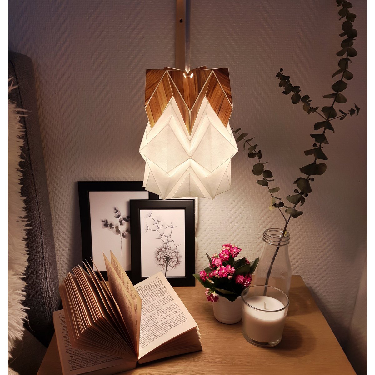 Holzwandleuchte und kleine Aufhängung Origami Paper und Ecowood