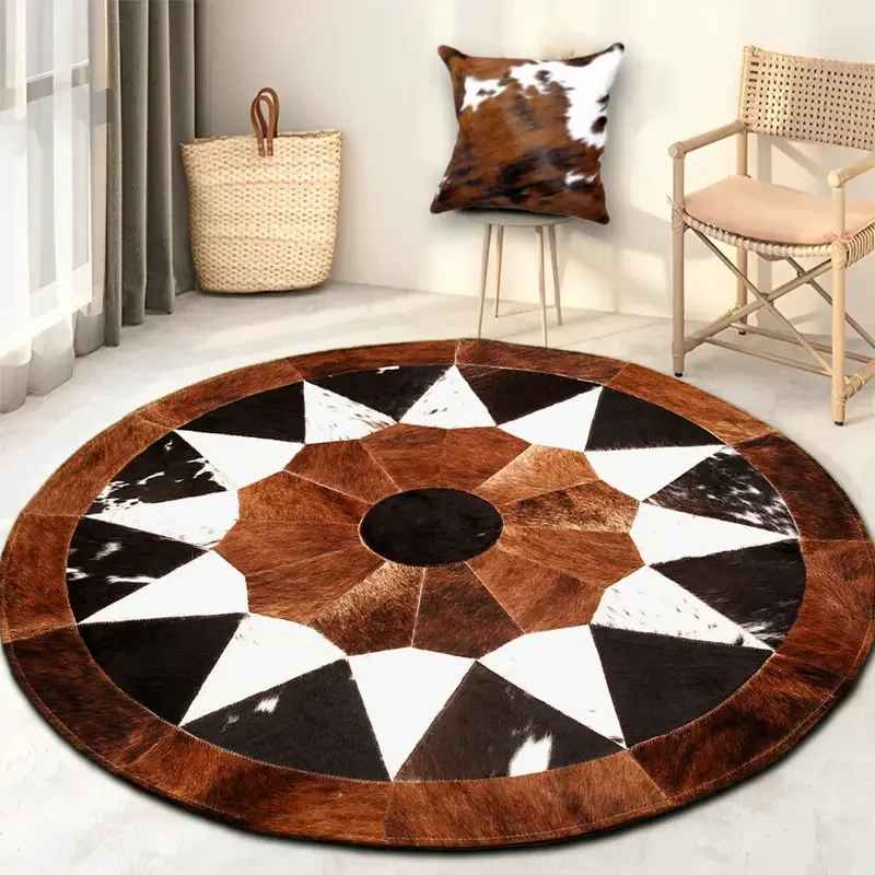 Dywan naturalny skórzany skórzany dywan | Ręcznie robiony dywan patchwork