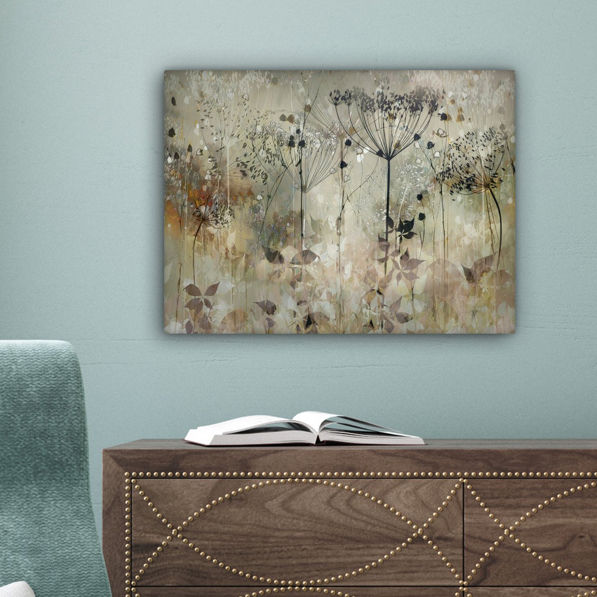 Pintura de lona - Decoración de pared - Flores - Gris - Naturaleza - Arte
