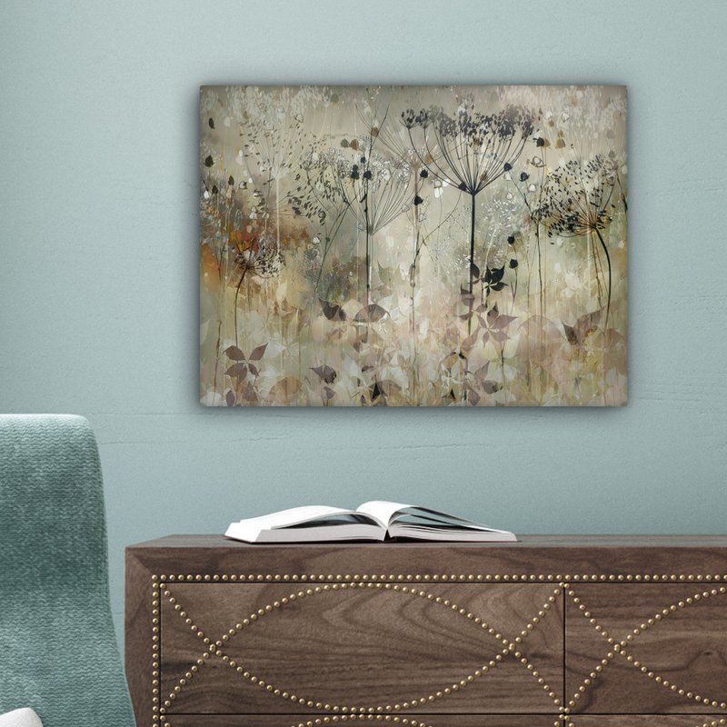 Lærredsmaleri - vægdekoration - blomster - grå - natur - kunst