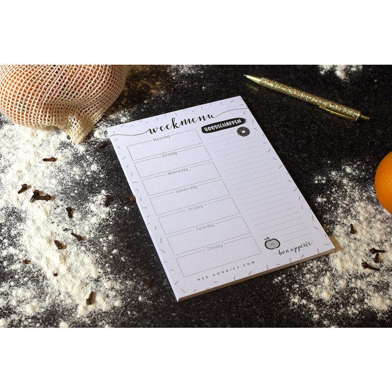 Meal Planner Paper A5 Black White // Notepad Menu Planner