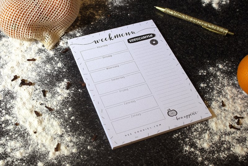Meal Planner Paper A5 Black White // Notepad Menu Planner