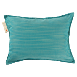 Teal blue outdoor cushion with a rectangular shape and textured striped pattern.