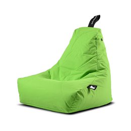 Bright orange outdoor bean bag chair with a compact, rounded shape and a sturdy handle for easy portability.