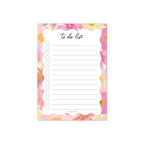Notepad A6 - to do list - pink flowers
