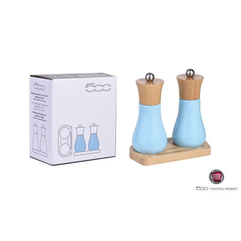 FIAT, Salt and Pepper Mills, Manual, Rubber Wood, Blue, 15 x 7.5 x H 14.5 cm