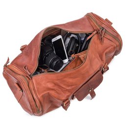Handmade Moroccan Leather Travel Bag – Artisan 22" (55cm) "Traditionalist" Duffle with Dual Side Pockets