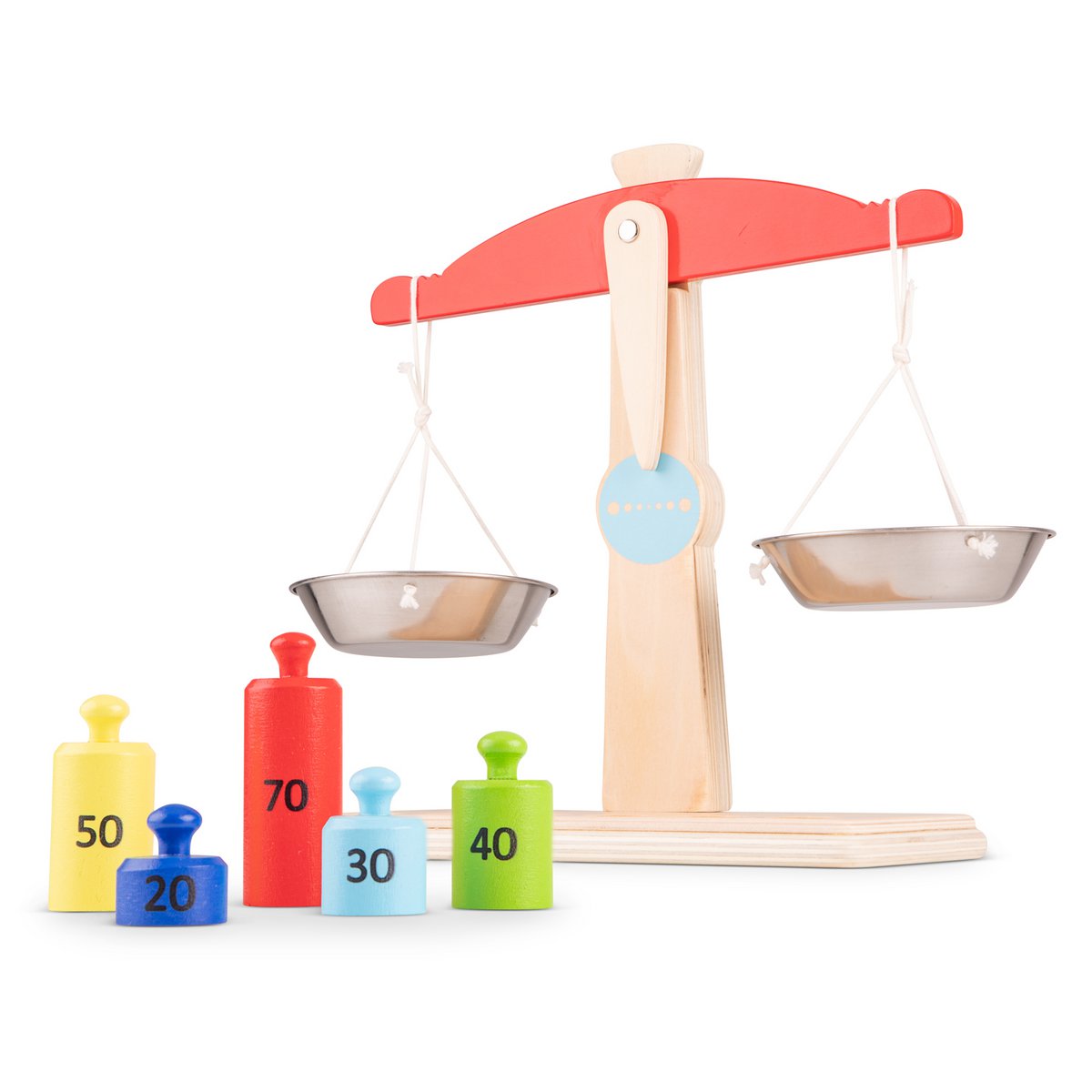 Wooden toy scale with weights