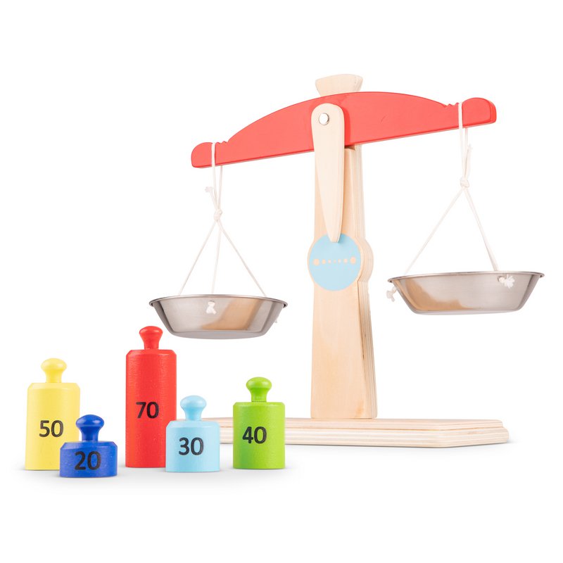 Wooden toy scale with weights