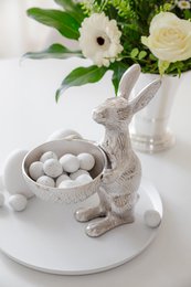 EDZARD rabbit with bowl Bert, rabbit figure with bowl, height 22 / 31 cm, aluminum nickel-plated silver