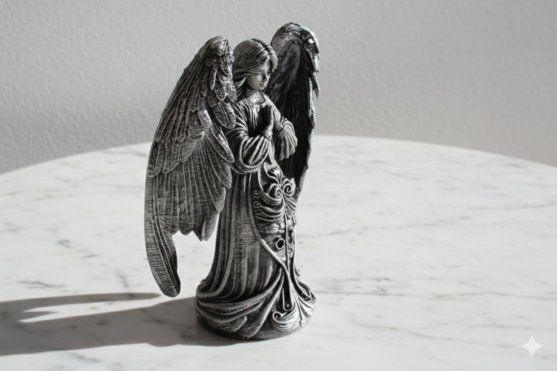 Dekofigur Engel in Schwarz und Silber – handbemalt