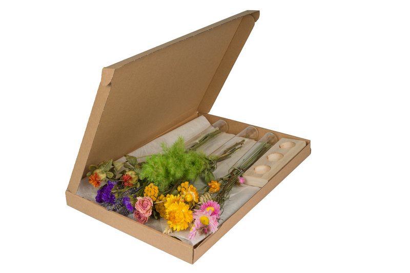 Geschenkbox - Trockenblumen im Briefkasten - Mit Vasen - Multi