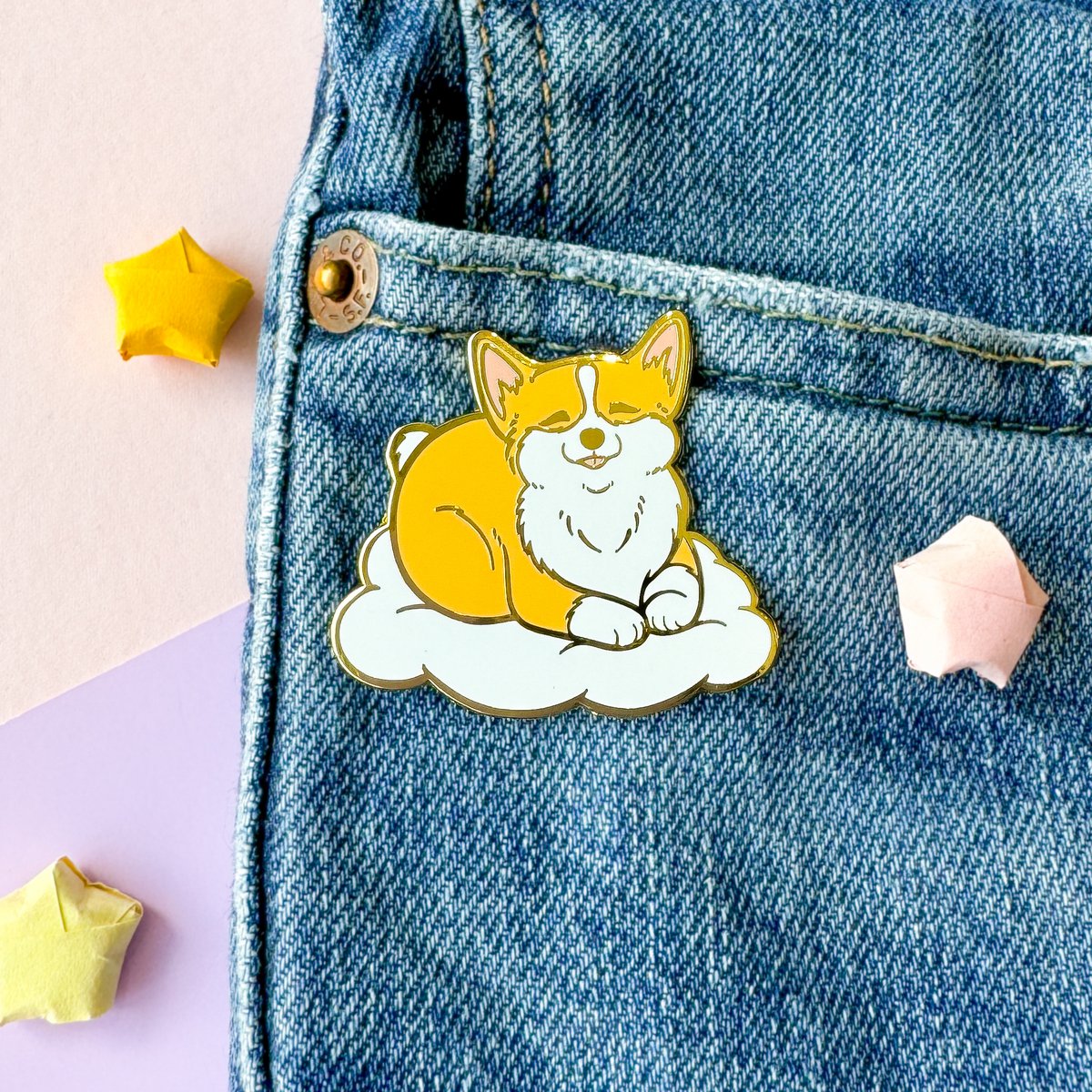 Corgi Boton | Pin de esmalte para mascotas de perro lindo | Chapado en oro | Pin de esmalte duro ? Broche