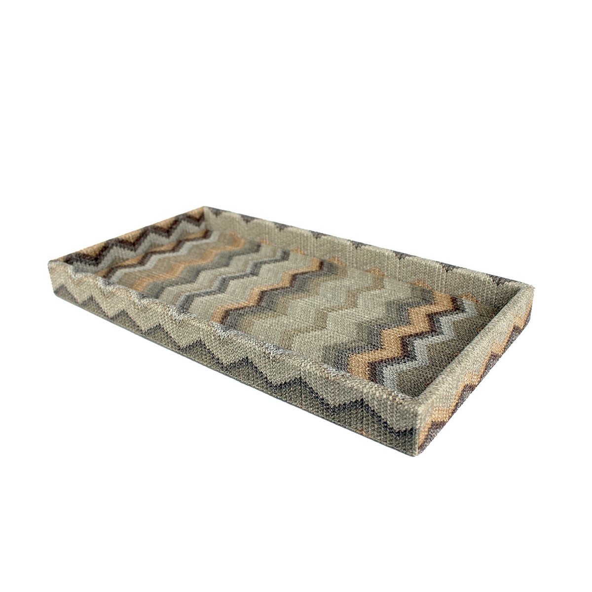 Tablette rectangulaire en cuir artificiel zigzag marron pour cosmétiques