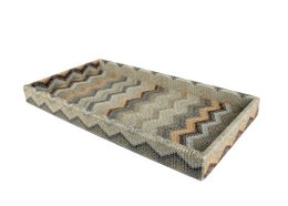 Tablette rectangulaire en cuir artificiel zigzag marron pour cosmétiques