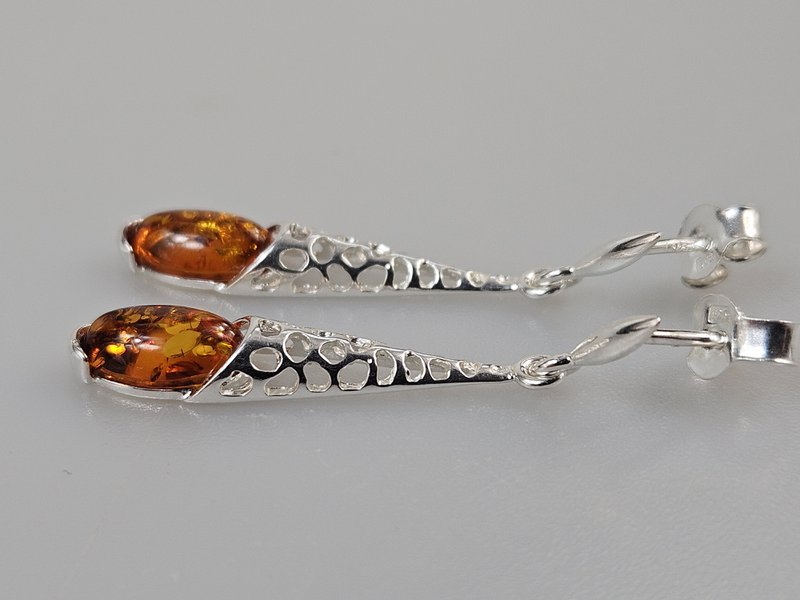 sterling sølv 925 Dangle stud i øreringe med baltisk rav engros