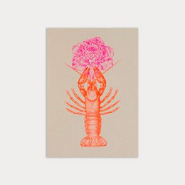 Postkort / hummer med blomst / riso print