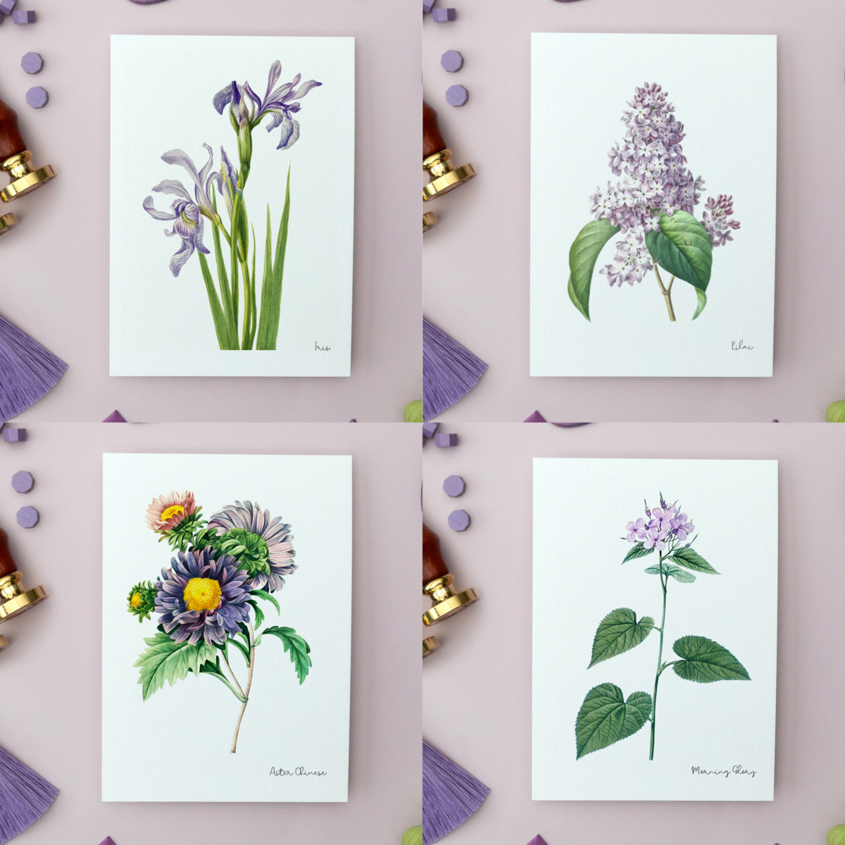 Lilac Pack - Handmade Postcards A6 with Envelope - Botanical Vintage