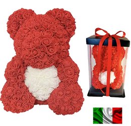 Rose bamse 25cm rød med hvidt hjerte