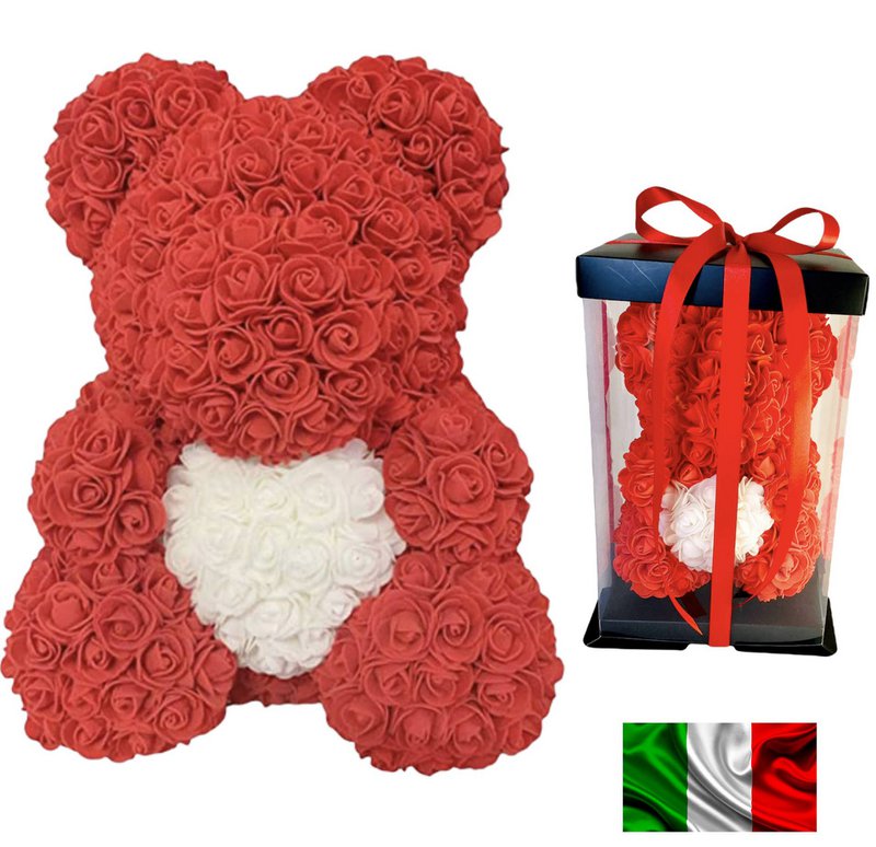 Rosenteddybär 25cm rot mit weißem Herz