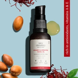 Organic saffron and red raspberry illuminating and moisturizing day facial oil, 10ml. Contains natural ingredients for nourishing and hydrating skin.