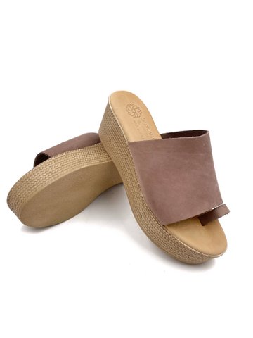 Dames platform hakken slippers, slide lederen platform sandalen, slip op Griekse platform sandalen, Sandalmania platform hakken van leer