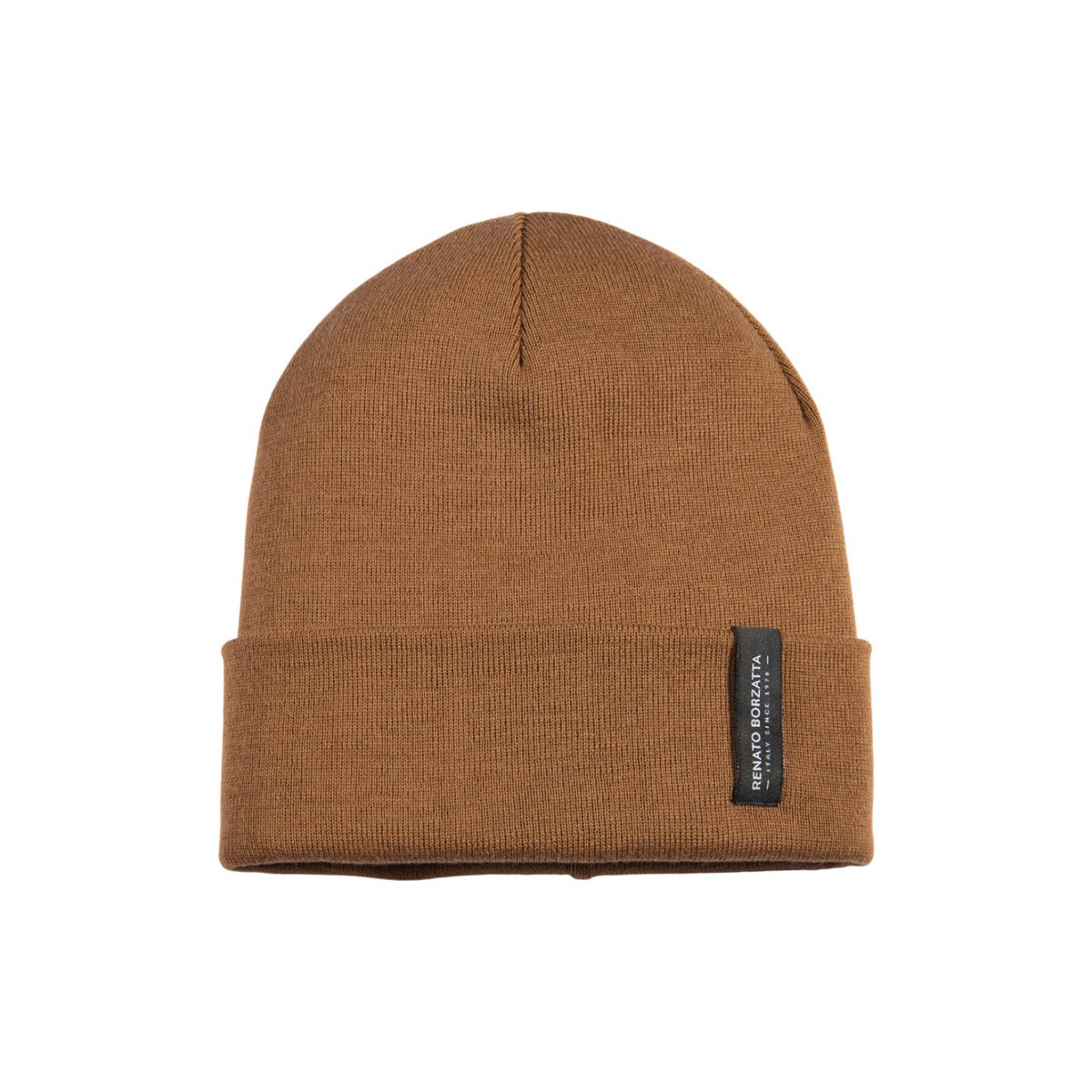 RB5005S | Unisex Cap in Tubular Stockinette Knit CIMONE Wool Blend Made in Italy. Cognac colour. One size