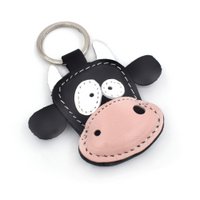 Handmade Leather Black Cow Keychain