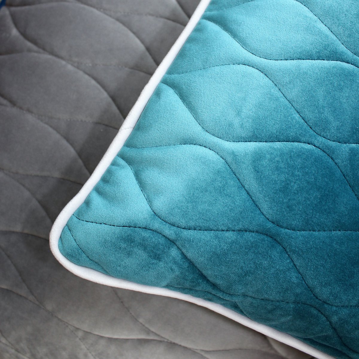 Cuscino in velluto turchese con bordino grigio 40x40 / 50x50 cm cuscino per divano