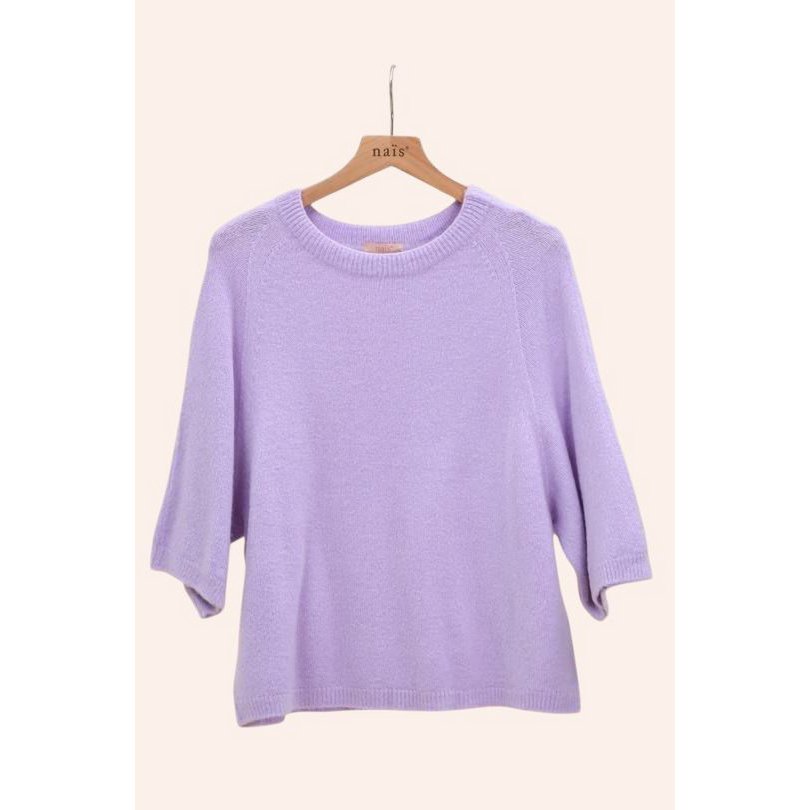 Pull col rond manches raglan 3/4 en alpaga et laine