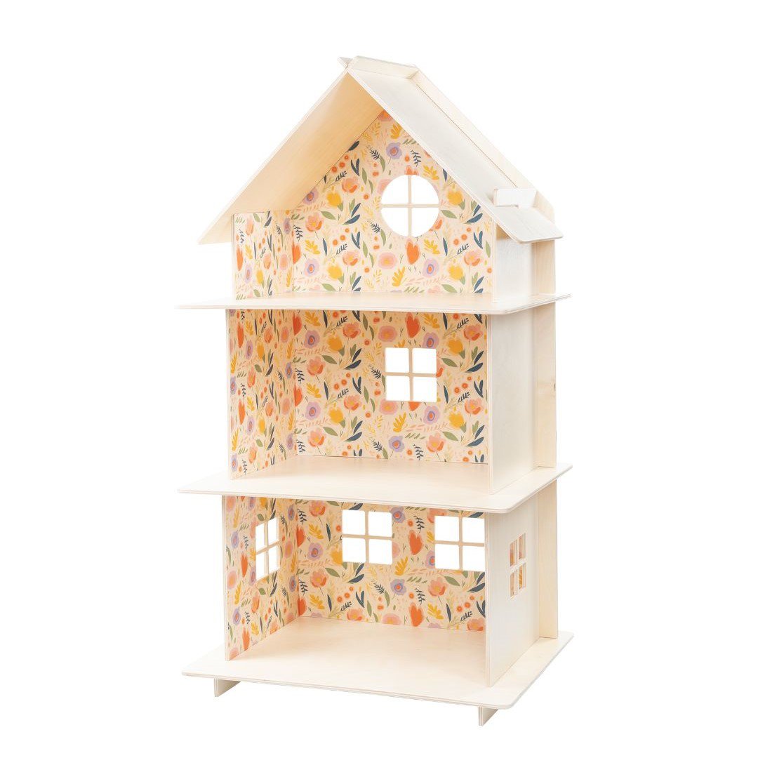 Frühlingsblume – Großer dreistöckiger Puppenhausbausatz aus Holz