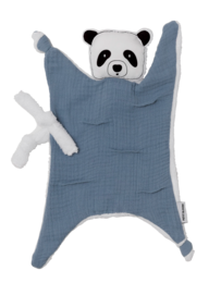Soft, plush panda-themed swaddle comforter in a cozy gray color.
