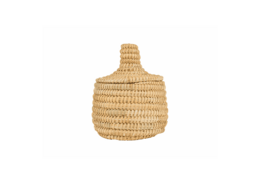Marokkansk rattankurv med låg, Boho, etnisk, håndlavet marokkansk kurv 15 cm